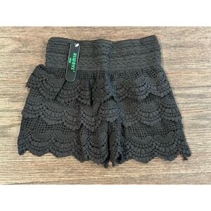 Always Kids Boutique Girls Size L XL black‎ Crochet Shorts Layered Tiered NWT